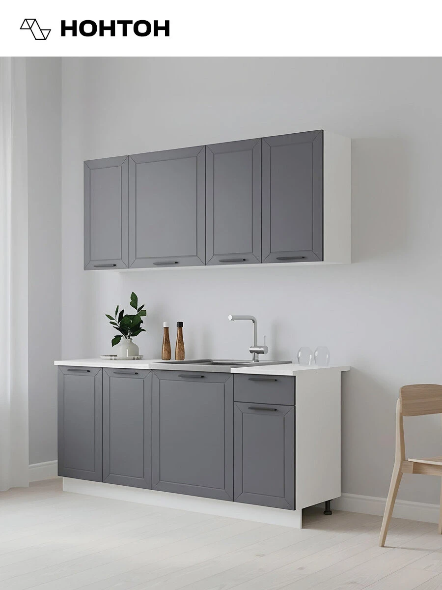 Кухонный гарнитур прямой Нонтон Сириус, 180 см, белый / маренго силк