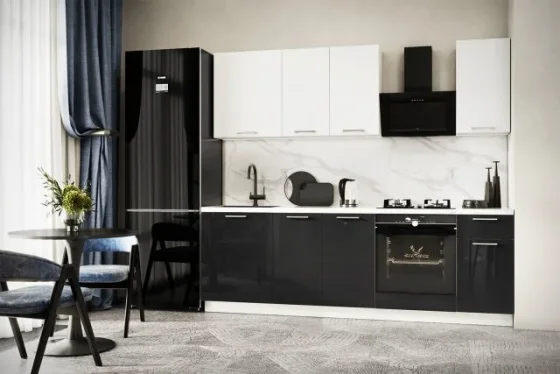 Кухонный гарнитур Hoff Сити 2,4 м, 240х210х52,6 см, белый/белый глянец/графит глянец